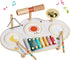 Kids Drum Set - 9 in 1 Baby Drum Set for Toddlers, Montessori Musical Instruments Toy, Wooden Xylophone for Boys & Girls