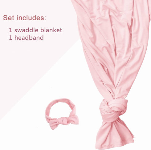 Newborn Swaddle Blanket with Hat Set, Baby Swaddle Set, Hospital Receiving Blankets for Girls Boys (Blush, 35"x35")