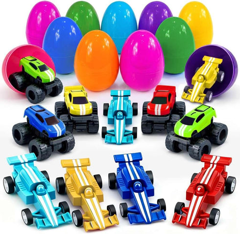 stargo 8 Pack 3.2" Colorful Prefilled Easter Eggs bulk with Racing Mini Car