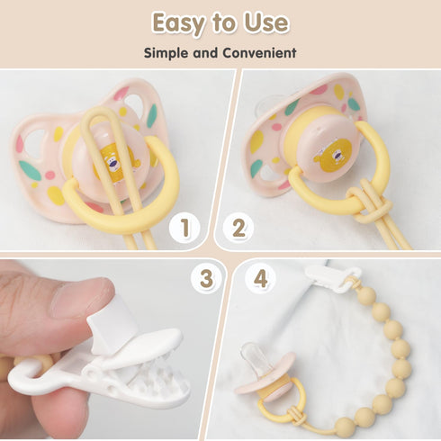 Draklary 4-Pack 100% Pacifier Clips Silicone, Pacifier Holder Clip with Stylish Round Design, Food Grade Silicone, Safe