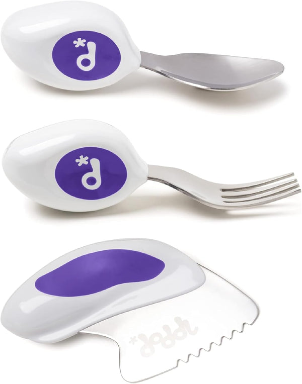 doddl Toddler Utensils, Ergonomic Fork Spoon and Knife Set for Self Feeding, BPA Free, Dishwasher Safe (Indigo)