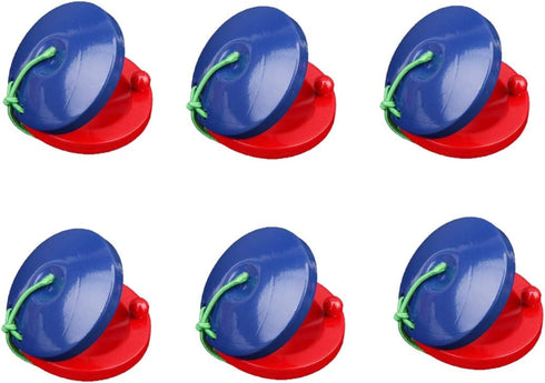 6pcs Wooden Finger Castanets, Blue and Red Castanet Musical Instruments Rhythm Kids