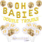 JOYMEMO Twins Baby Shower Decorations Set, Gold Theme, Double Trouble Banner, OH BABIES Balloons