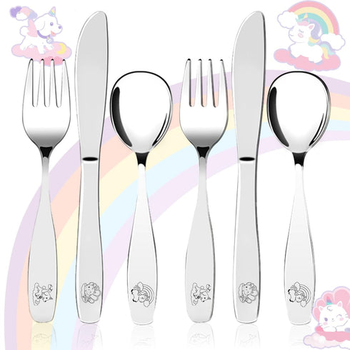 Lehoo Castle 6 Pcs Toddler Utensils Set, Stainless Steel Forks and Spoons for Kids 1-3 Years Old (Unicorn)