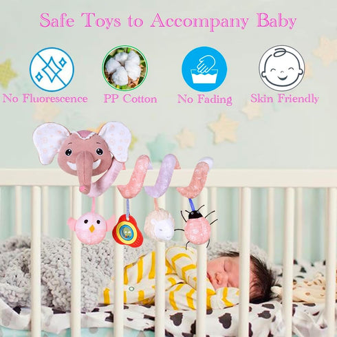 Car Seat Toys - Infant Spiral Hanging Toys for Stroller, Crib, Bassinet - Early Development Toys for Newborn Girls