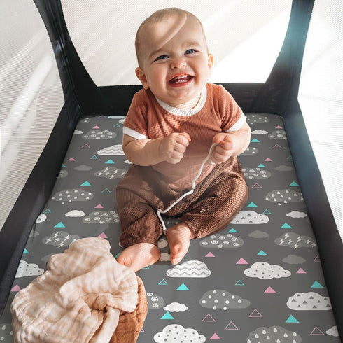 Pack 2 Pack 38x26 Cozy Pack Stretchy and Play Fitted Sheets: Mini Crib Sheets - Soft Material - Fits Most Playards