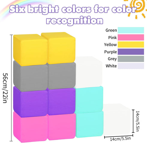 Foam Blocks for Toddlers, Colorful Soft Building Blocks for Kids, 12 Pieces