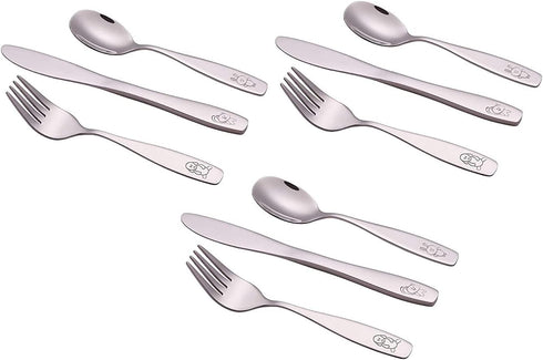 ANNOVA Children's Flatware 9 Pieces Set - Stainless Steel Cutlery/Silverware 3 x Safe Forks, 3 x Dinner Knife, 3 x Dinner Spoons - Safe Kids Toddler Utensils Lunch Box (Engraved Dog Cat Bunny) by Annova
