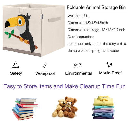 CLCROBD Foldable Animal Cube Storage Bins, Fabric Toy Box/Chest/Organizer for Kids Nursery, 13 inch (Toucan)
