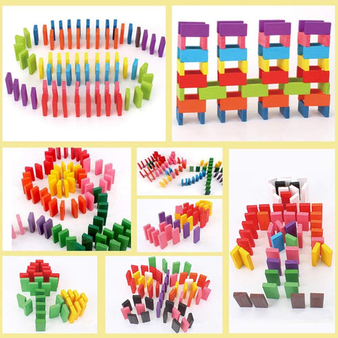 BigOtters Super Domino Blocks - 360PCS Bulk Kit, 12 Colorful Wooden Domino Blocks Educational Racing Game