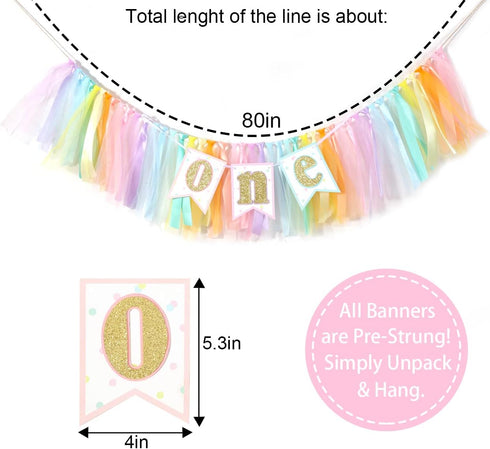 SYESQL 1st Rainbow Birthday High Chair Banner - Girl Highchair Banner, First Tutu Banners, Ice Cream Birthday Party