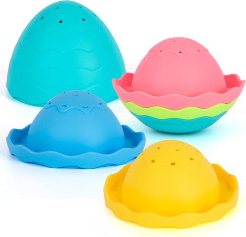 7-Piece ArtCreativity Easter Egg Stacking Bath Toy for Toddlers Nesting Egg Mold Free Bath Toy with Drainage Holes Baby