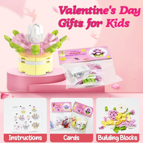 WODMAZ 24 Packs Valentines Day Cards with Plant Building Blocks, Succulents Flower Toys Valentines Day Gifts for Kids