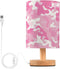 Vdsrup Table Lamp Pink White Camo Nightstand lamp Fabric Lamps with Wood Base