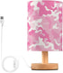 Vdsrup Table Lamp Pink White Camo Nightstand lamp Fabric Lamps with Wood Base