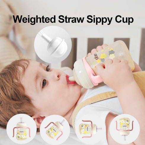 2 6-12 1-3 8 1 Pack) No Spill Sippy Cups,Weighted Straw Toddler Water Bottle with Handle,Spill Proof Toddler Cup