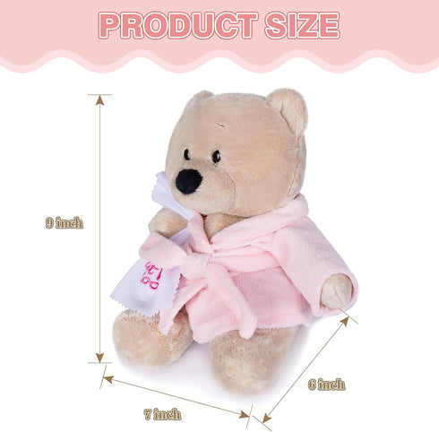My OLi 9" Teddy Bear Plush Toy Dressed in Bathrobe with Soothing Towel “Get Well Soon” Gift for Kids, Pink