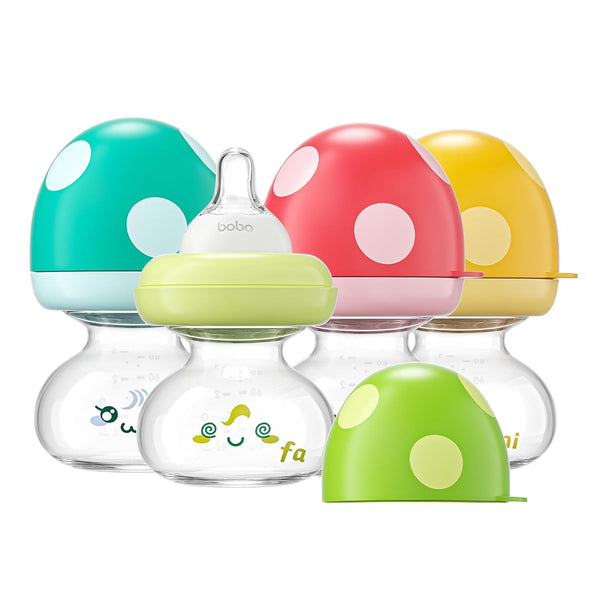 YOHKOH Newborn Glass Baby Bottles with Slow Flow Nipple for 0+ Months,