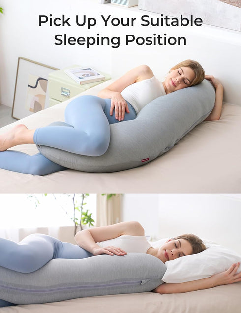 Momcozy Cooling J-Shaped Pregnancy Pillow - Deep Grey, Side Sleeper Support