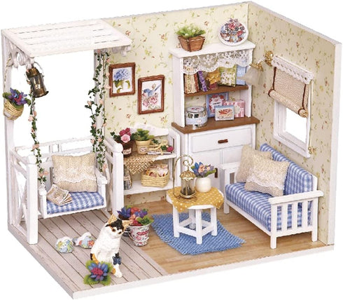 TuKIIE DIY Miniature Dollhouse Kit with Furniture, 1:24 Scale Wooden Doll House Accessories (Kitten Diary)