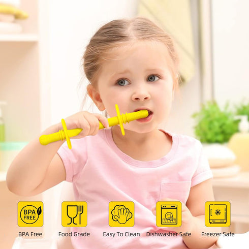 Fu Store Hollow Teether Tube with Safety Shield, 5 Pack Silicone Chew Straw Toy for Babies 3-12 Months BPA Free