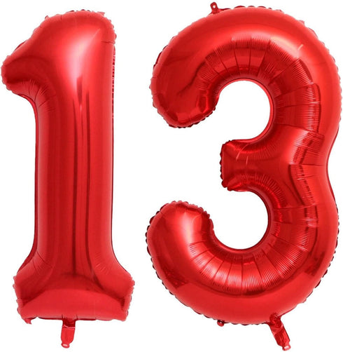 40 Inch Red 13 Number Balloons, Giant 13 or 31 Balloons for Birthday Anniversary Party Decorations