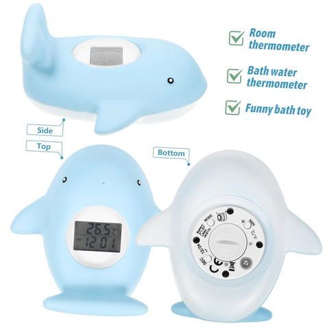 KOMBIUDA Whale Shaped Electric Bath Thermometer Accurate Cartoon Water Room Temperature Monitor Essential Bath
