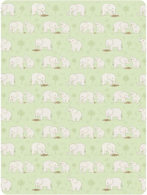 miaozhen 1 Pack 52x28 Cotton Baby Crib Sheets Soft Comfy Cute White Animal Elephants Green Muslin Crib Bedding