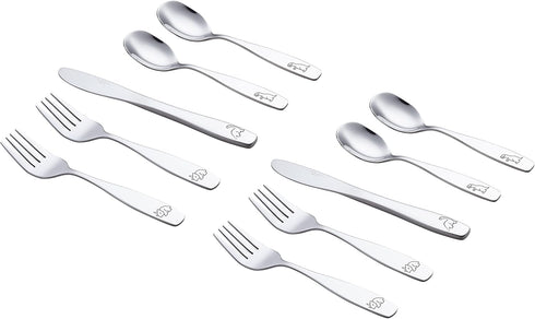 ANNOVA Kids Silverware 10 Pieces Children's Safe Flatware Set, Stainless Steel, 4 x Forks, 4 x Spoons, 2 x Safe Knife