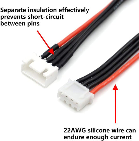 JST-XH 3S Balance Plug Extension Lead Wire, 200mm, 5 PCS for LiPo Battery Balance Charging, 22AWG Silicone