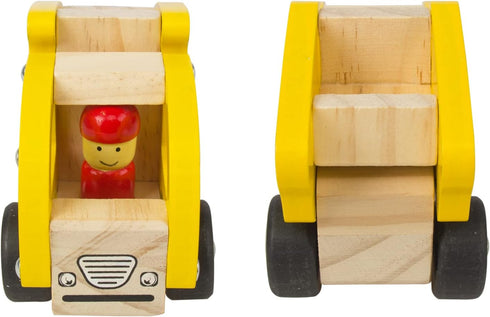 Wooden Push Car Toys for Infants, 2 Pcs Baby Vehicle Toys for 18 Months, Excavator + Truck