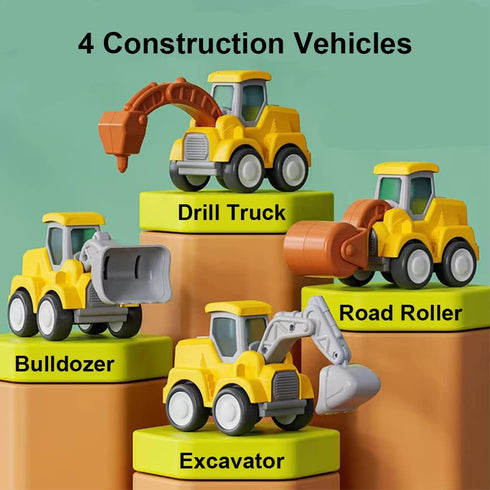 Bulldozer 3 4 5 6 7 D-KINGCHY Construction Vehicle Toys for Toddlers, Press and Go Excavator Drill Truck and Road