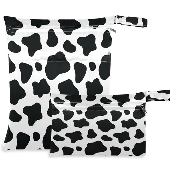 visesunny Classic Cow Splash 2Pcs Diaper Changing Totes Wet Bags with Zippered Pockets