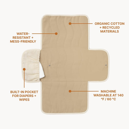 Toddlekind Mini Maven Portable Changing Pad Organic Cotton & Water-Resistant Polyester Travel-Friendly, Foldable Change
