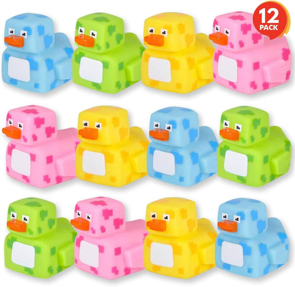 ArtCreativity 2.25 Inch Pixelated Rubber Duckies for Bath, Pack of 12 – Colorful Rubber Ducks in Bulk, Fun Bath Tub &