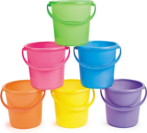 12 Pack 7 Inch 3+ Fun Express Sand Buckets for Kids - Premium Beach Buckets with Easy-Grip Handles | Durable Plastic