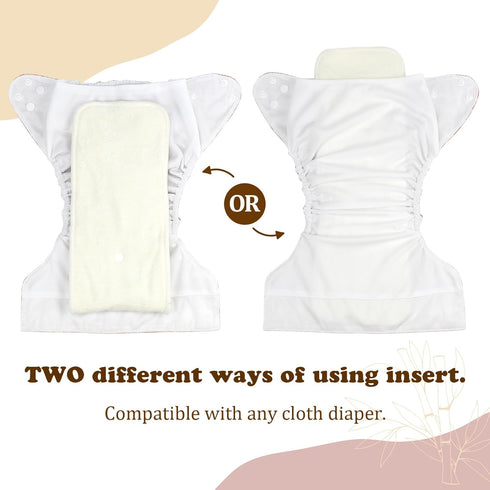 5-Layer Diaper(6 Pack) Mama Koala Natural Baby Cloth Diaper Inserts with Snaps, Adjustable and Reusable for Any Baby