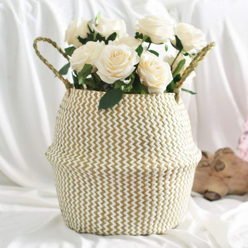 NUOBESTY Natural Round Seagrass Belly Basket with Handles for Storage, Nursery, Laundry, Picnic, and Toy Storage