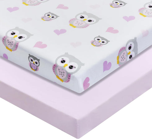 2 Pack 100% 2 Set n Play Mattress Sheets Percale Weave Cotton Soft Portable Crib Mattress Sheets for Girls