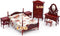 iLAND Wooden Dollhouse Furniture, 1/12 Scale Bedroom Set in Mahogany Color, 6pcs
