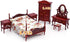 iLAND Wooden Dollhouse Furniture, 1/12 Scale Bedroom Set in Mahogany Color, 6pcs