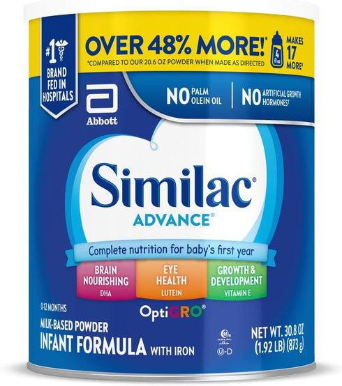 Similac Advance Infant Formula with Iron - Baby Formula Powder, 30.8-oz Value Can