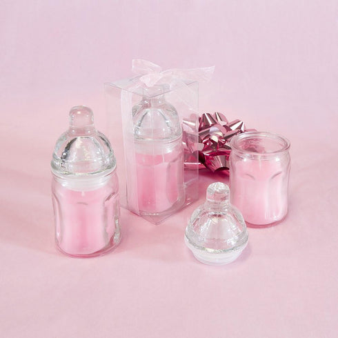 Lunaura Baby Keepsake - Set of 12 Pink Glass Baby Bottle Scented Candles