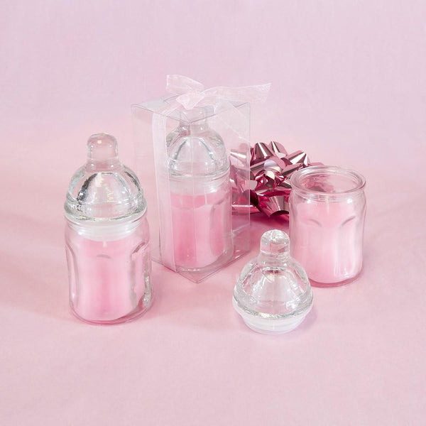 Lunaura Baby Keepsake - Set of 12 Pink Glass Baby Bottle Scented Candles