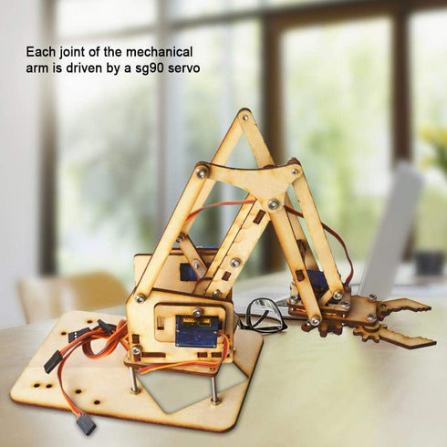 FTVOGUE Robot Arm Kit, 4 DOF DIY Wood Robot Arm SG90 Servo for Raspberry Pi SNAM1500