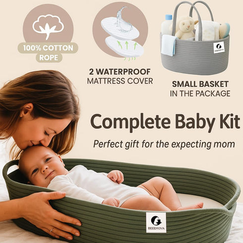 Generic BEBENOVA Baby Changing Basket with Waterproof Pad, Baby Diaper Caddy Organizer, Blanket & Cotton Bag, Portable