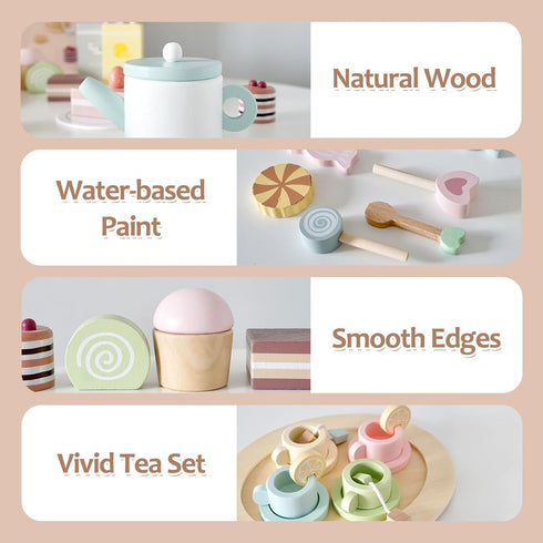 Set 34 Set 3-5, Set Wooden Tea Party for Little Girls, PCS Wooden Tea for Toddlers Pretend Play Kids Wood Tea Toy, Play