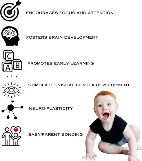 Tummy 50 60 Baby Time Mat High Contrast Black White Red Sensory Play Blanket for Newborn Visual Development, Infant