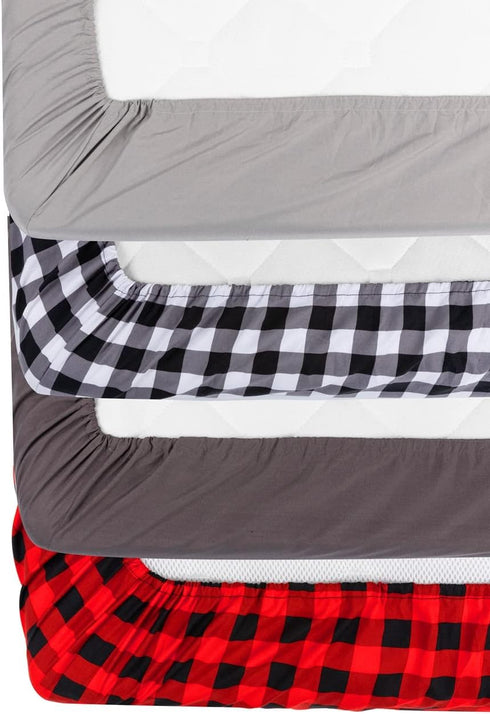 FIGEPO 4 Pack Set Buffalo Check Plaid Neutral Unisex Fitted Baby Crib Sheets for Baby Boys or Girls (Black)