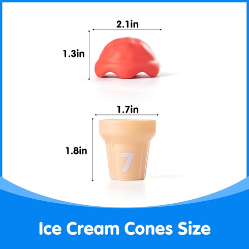 Counting 1-10 10 10 Ice Cream Cones Number Matching Toy for Toddlers Cones + Stacking Scoops, Educational Preschool